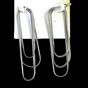 NEW S925 stamped herringbone/snake chain multi-strand "hoop" earrings